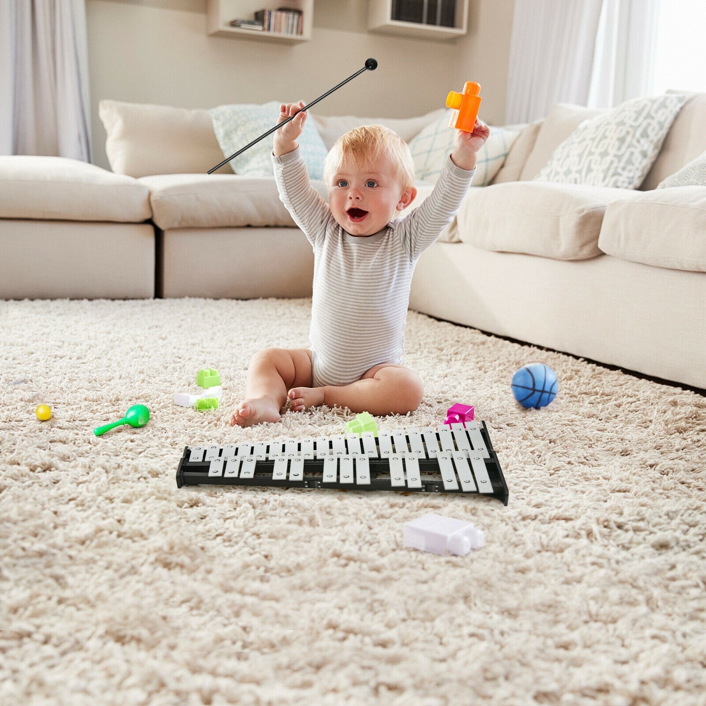 32 Note Glockenspiel Xylophone Percussion Bell Kit with Adjustable Stand Kids Crystal