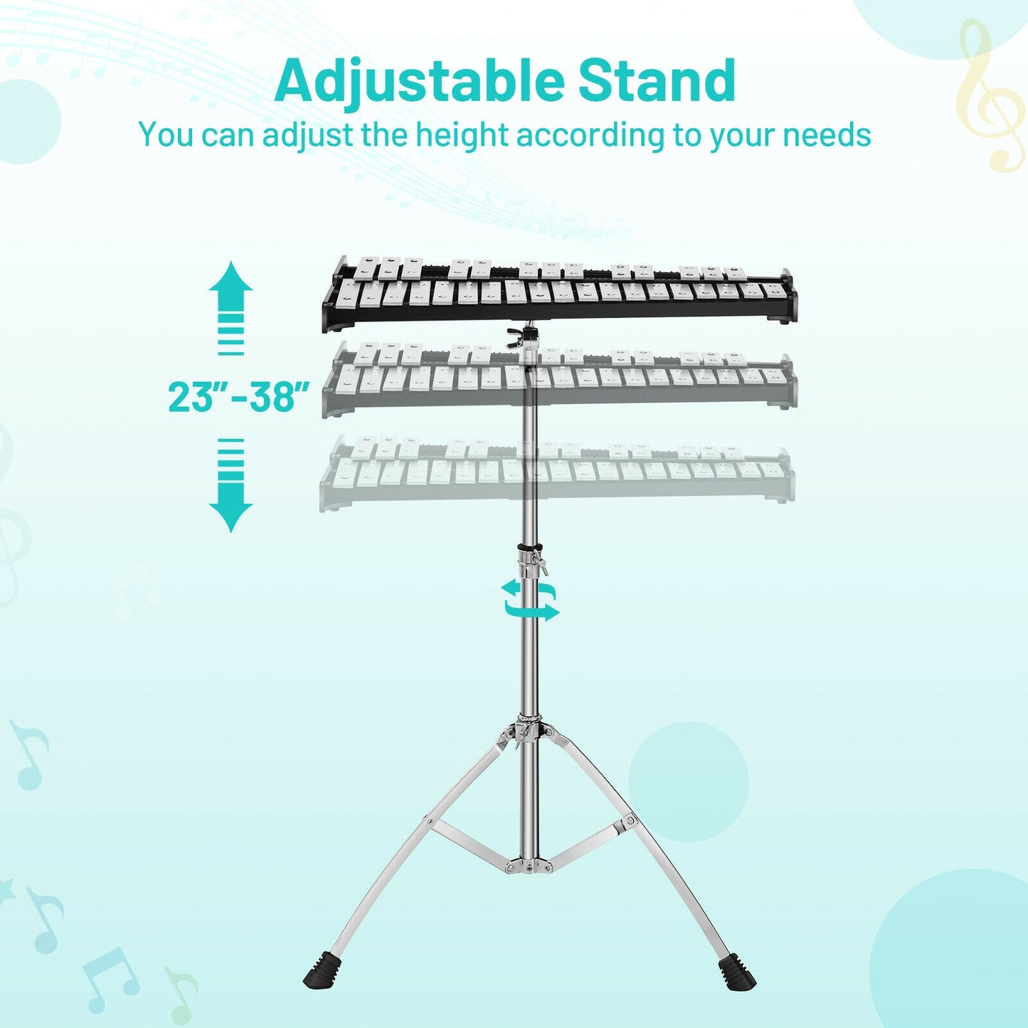 32 Note Glockenspiel Xylophone Percussion Bell Kit with Adjustable Stand Kids Crystal