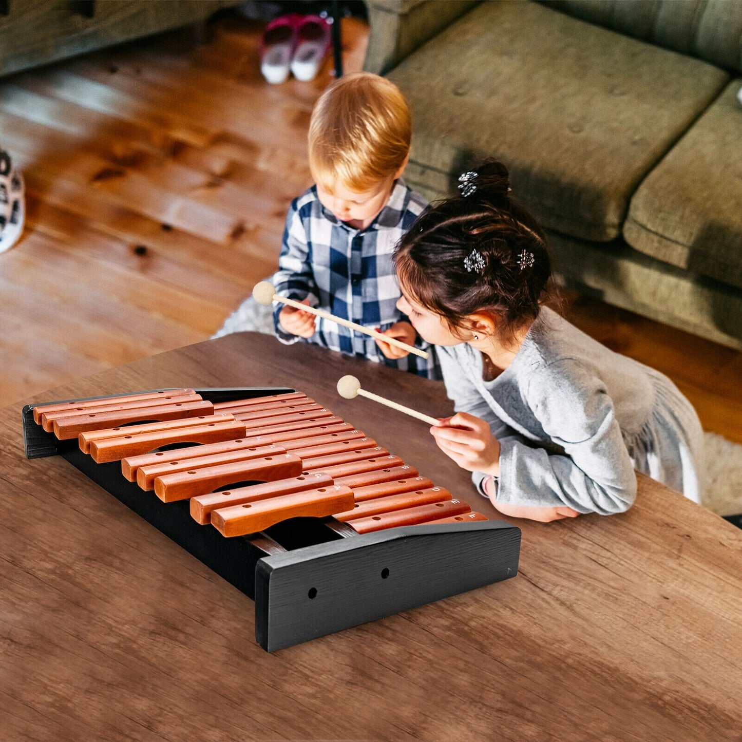 25 Notes Xylophone Wooden Percussion Educational Instrument with 2 Mallets Kids Crystal