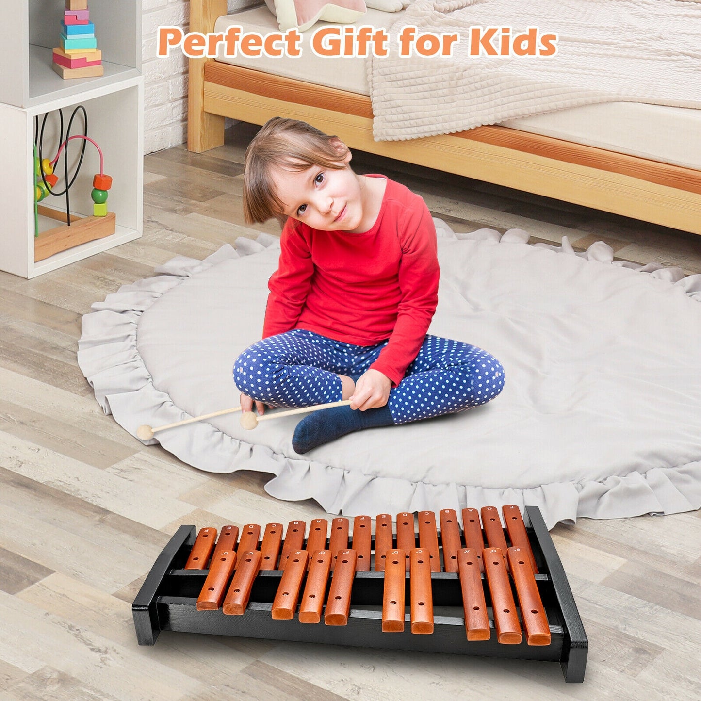 25 Notes Xylophone Wooden Percussion Educational Instrument with 2 Mallets Kids Crystal