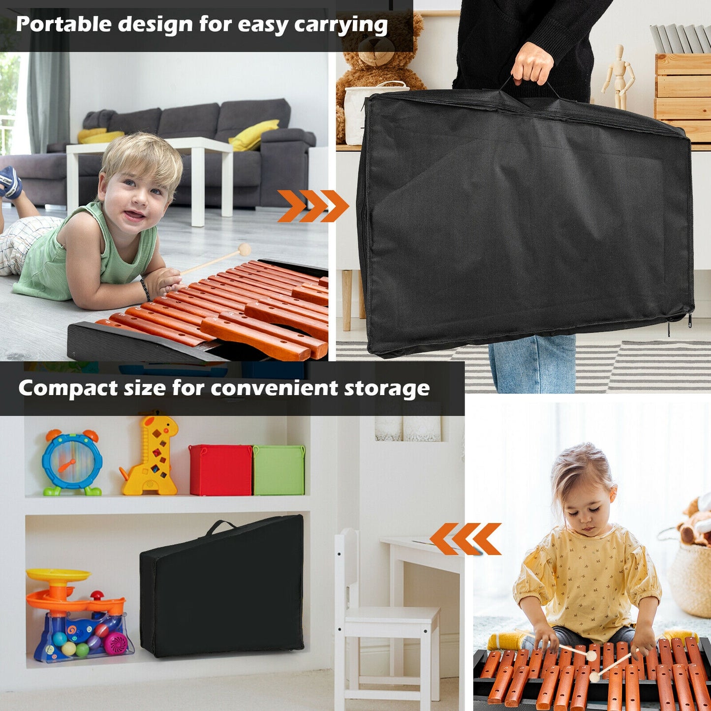 25 Notes Xylophone Wooden Percussion Educational Instrument with 2 Mallets Kids Crystal