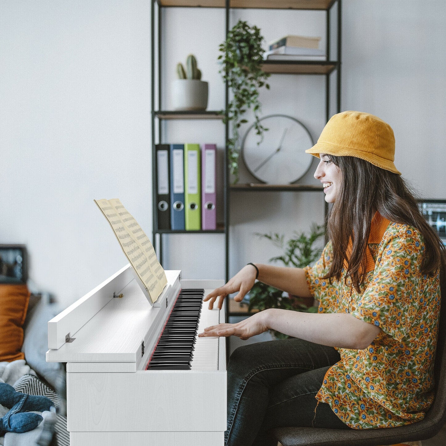 88 Key Full Size Electric Piano Keyboard with Stand 3 Pedals MIDI Function-White Kids Crystal