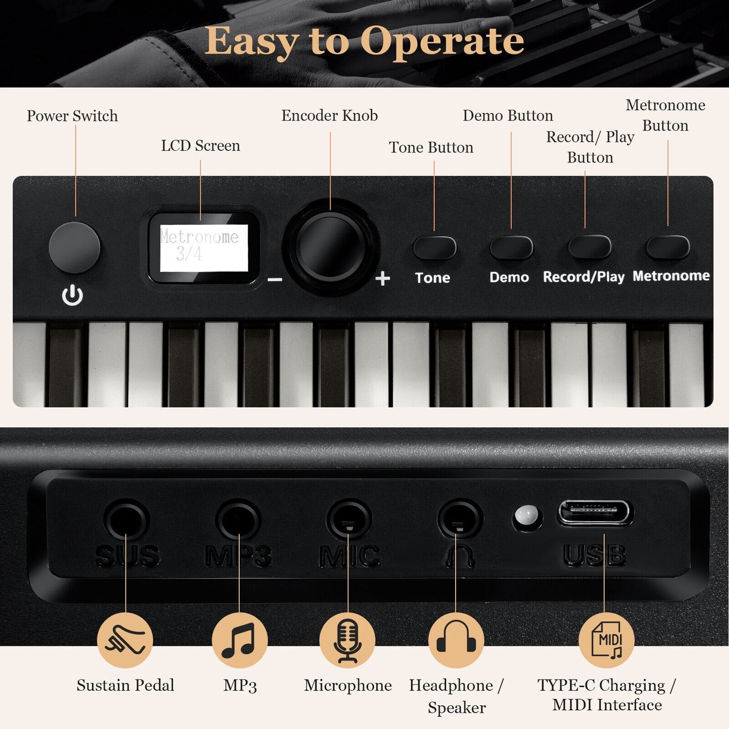 88-Key Folding Electric Lighted Piano Full-Size Portable Keyboard MIDI-Black Kids Crystal
