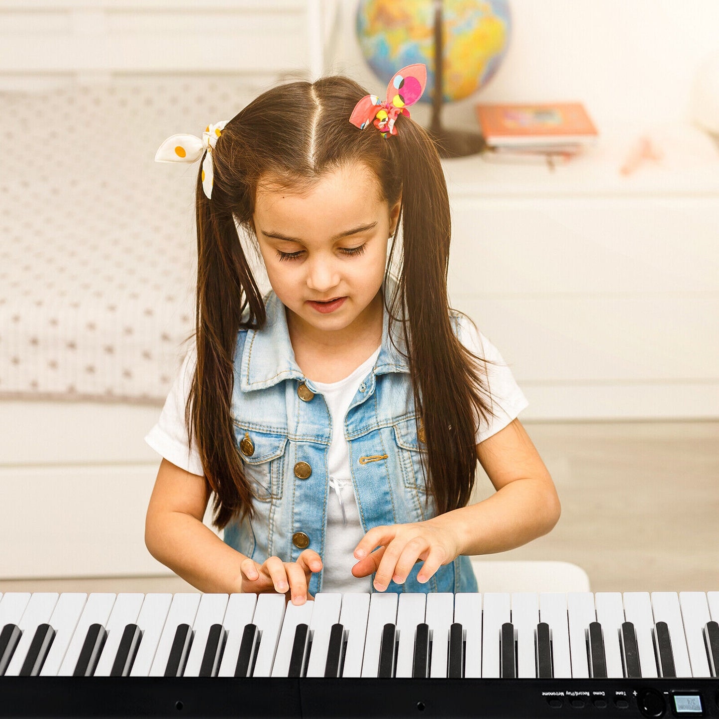 88-Key Folding Electric Lighted Piano Full-Size Portable Keyboard MIDI-Black Kids Crystal