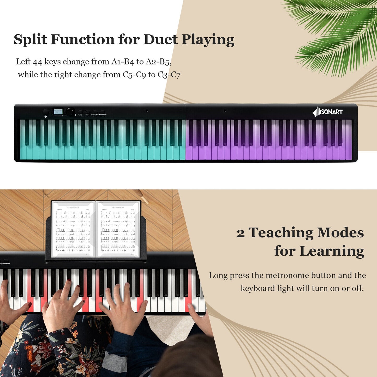 88-Key Folding Electric Lighted Piano Full-Size Portable Keyboard MIDI-Black Kids Crystal