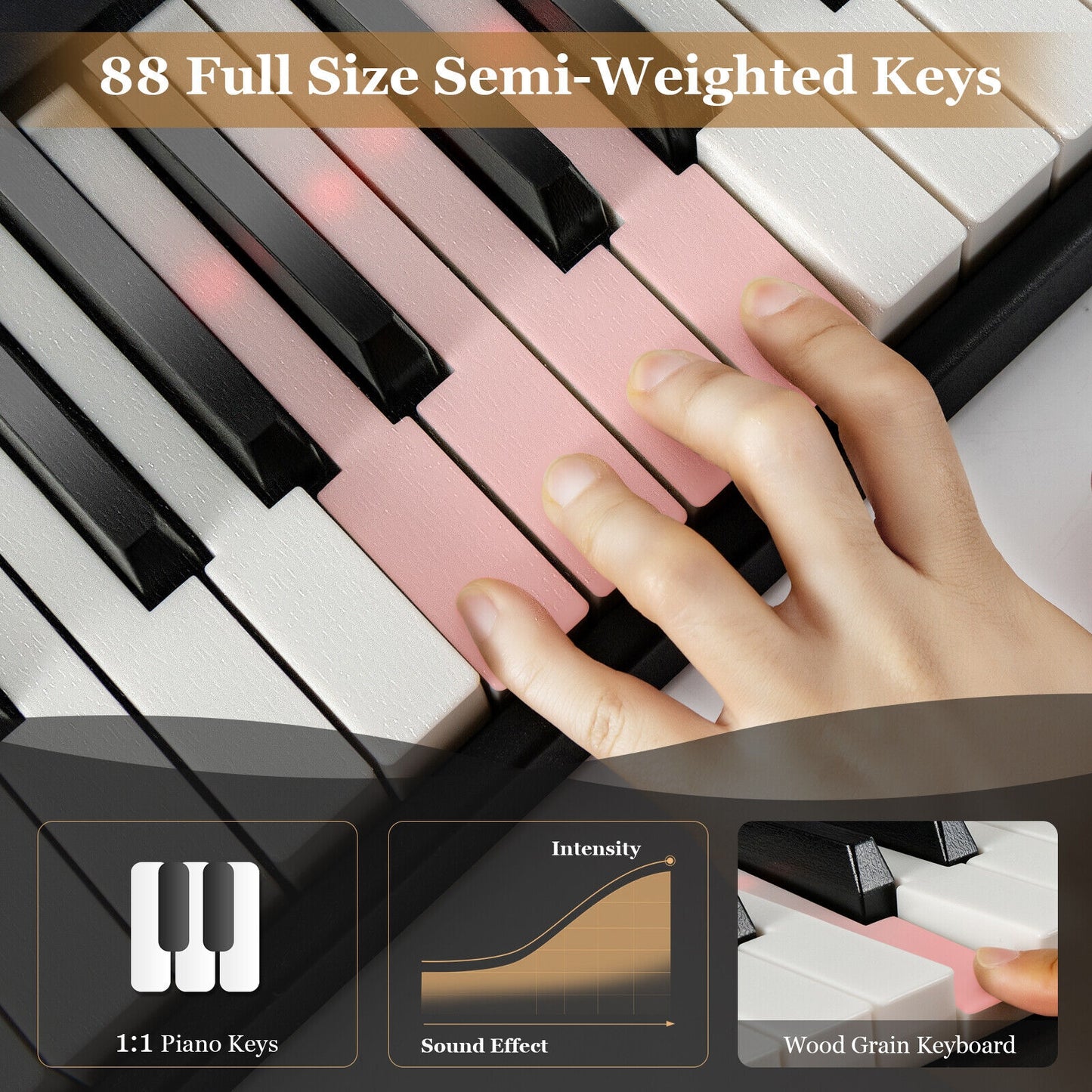 88-Key Folding Electric Lighted Piano Full-Size Portable Keyboard MIDI-Black Kids Crystal