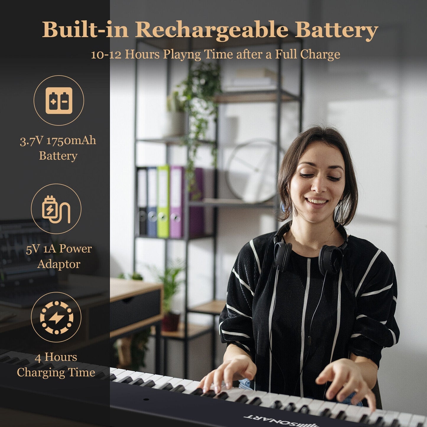 88-Key Folding Electric Lighted Piano Full-Size Portable Keyboard MIDI-Black Kids Crystal