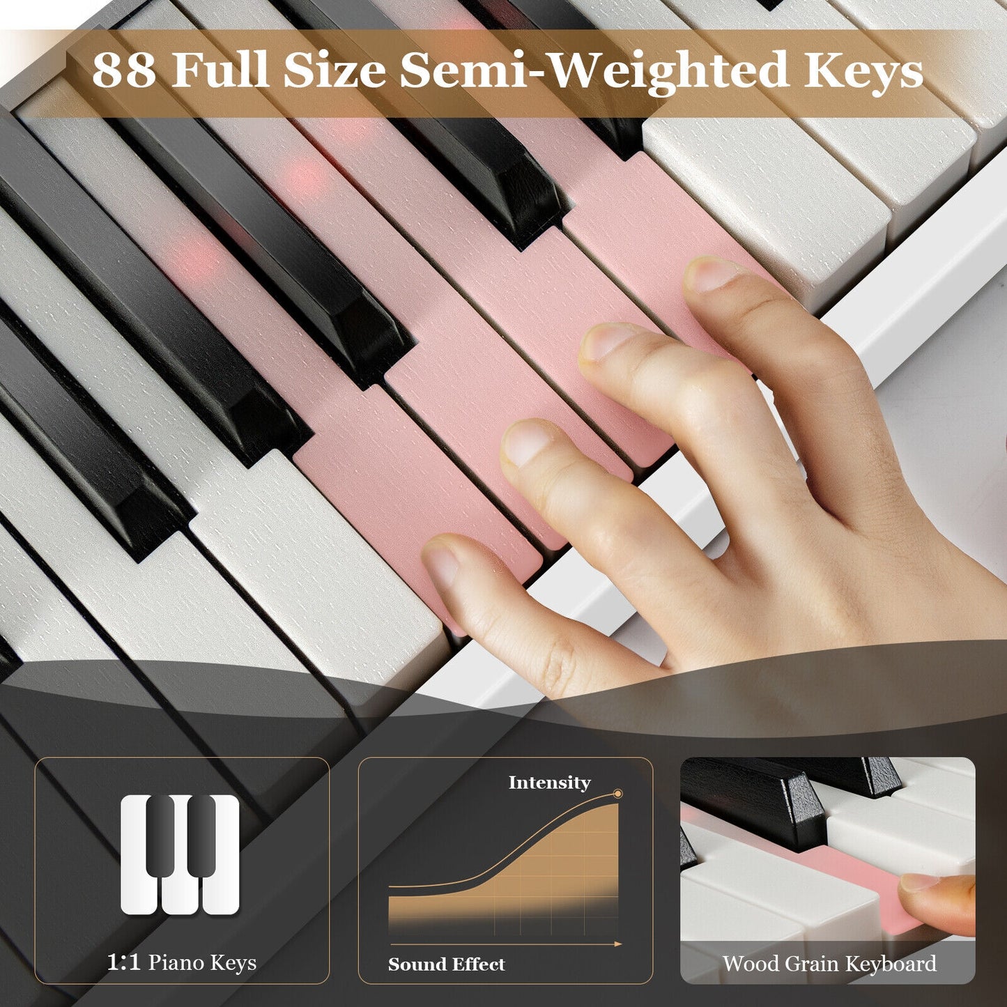 88-Key Folding Electric Lighted Piano Full-Size Portable Keyboard MIDI-White Kids Crystal