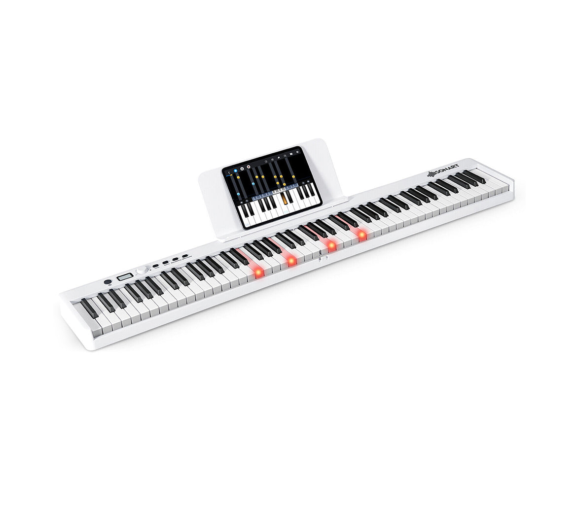 88-Key Folding Electric Lighted Piano Full-Size Portable Keyboard MIDI-White Kids Crystal