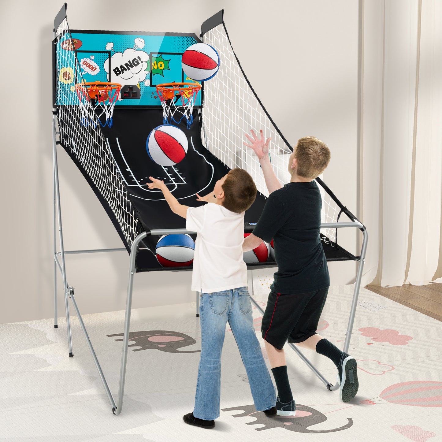 Dual Shot Basketball Arcade Game with 8 Game Modes and 4 Balls-Green Kids Crystal
