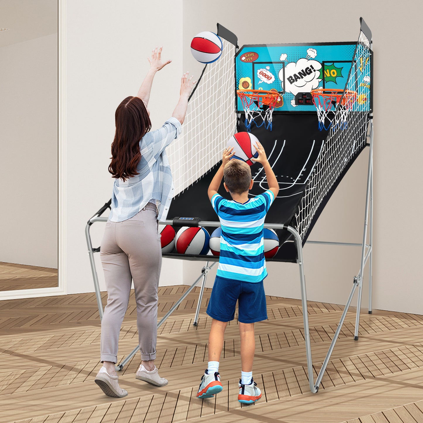 Dual Shot Basketball Arcade Game with 8 Game Modes and 4 Balls-Green Kids Crystal