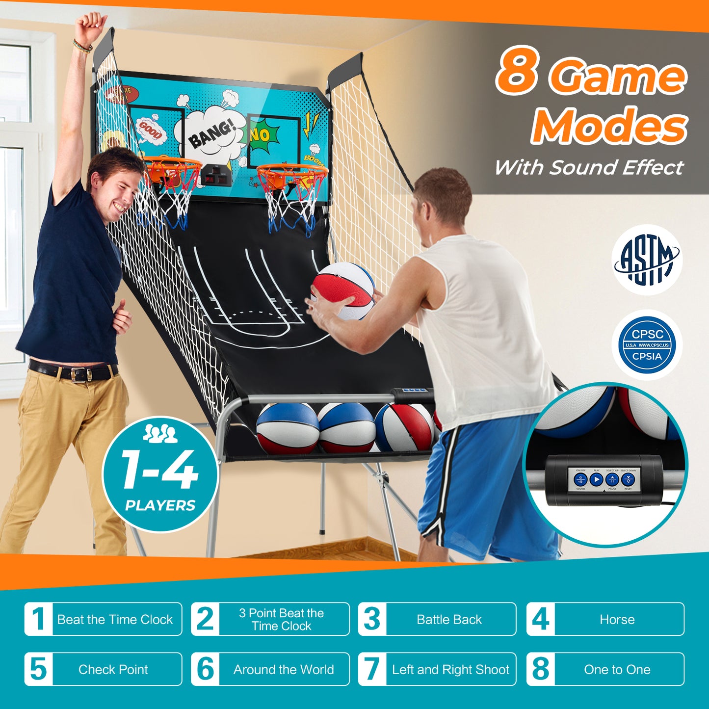 Dual Shot Basketball Arcade Game with 8 Game Modes and 4 Balls-Green Kids Crystal