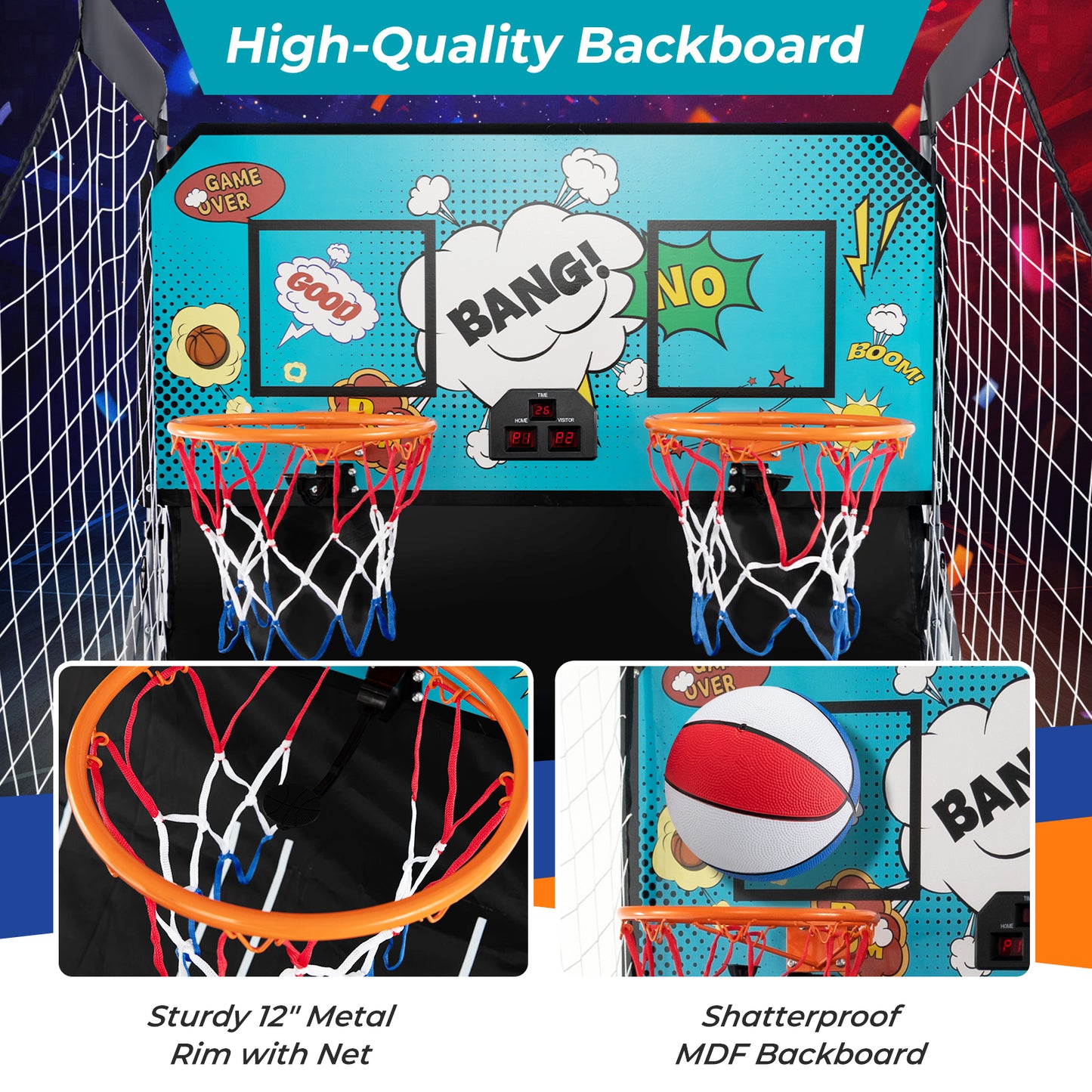 Dual Shot Basketball Arcade Game with 8 Game Modes and 4 Balls-Green Kids Crystal