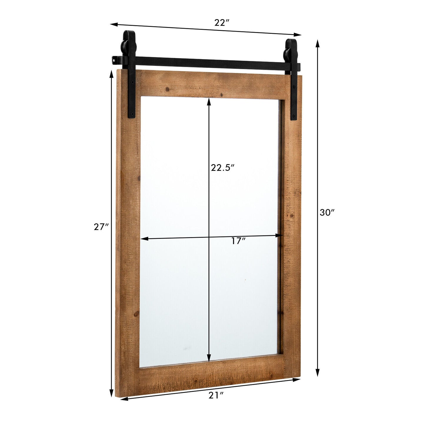 30 x 22 Inch Wall Mount Mirror with Wood Frame-Brown Kids Crystal