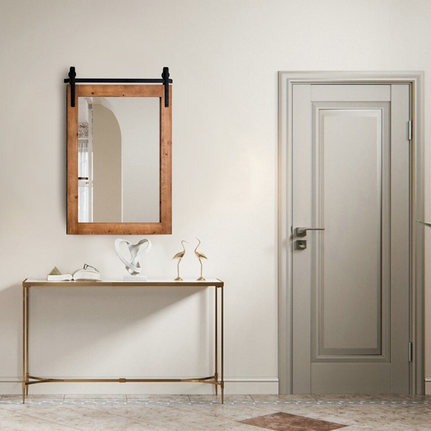 30 x 22 Inch Wall Mount Mirror with Wood Frame-Brown Kids Crystal