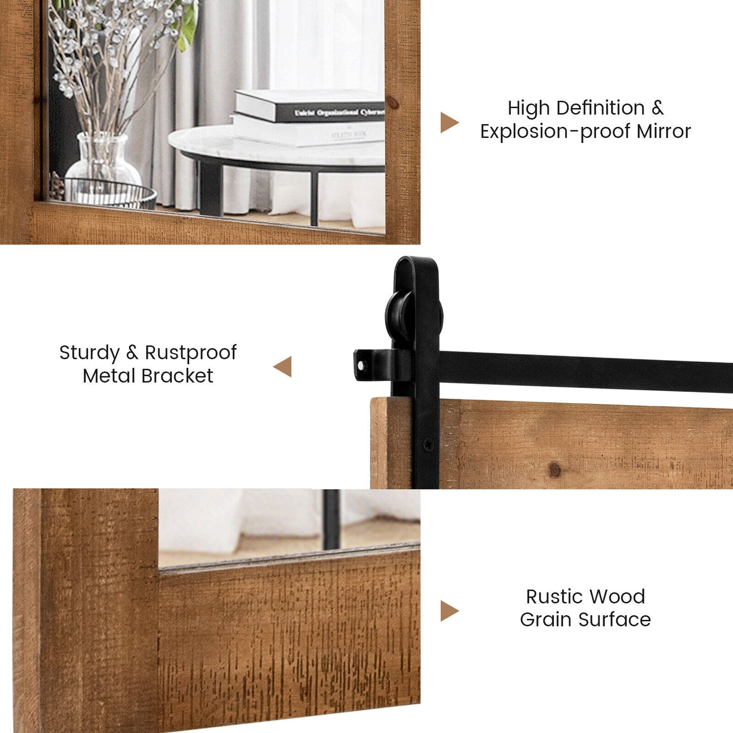 30 x 22 Inch Wall Mount Mirror with Wood Frame-Brown Kids Crystal