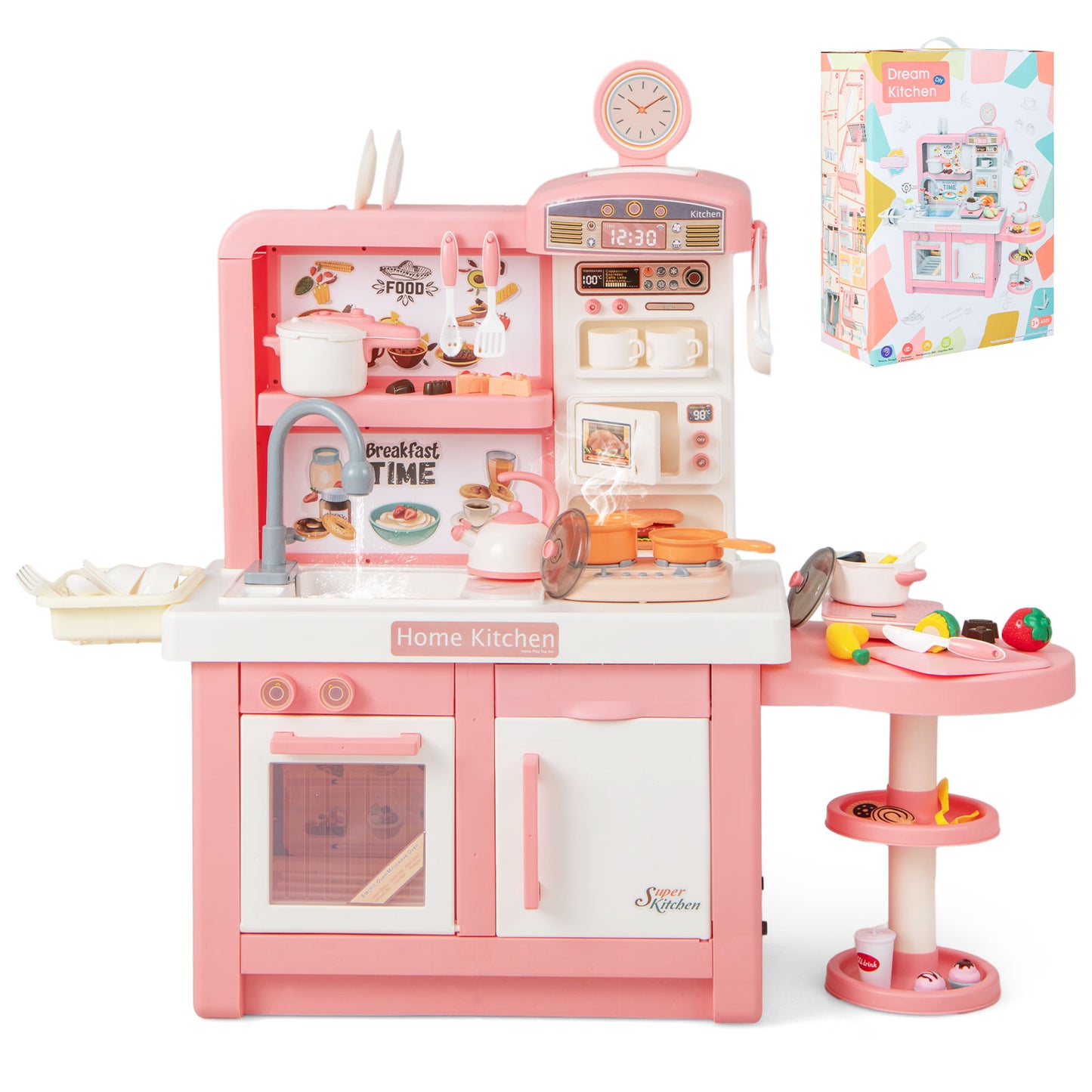 Kids Play Kitchen Toy with Stove Sink Oven with Light and Sound-Pink Kids Crystal