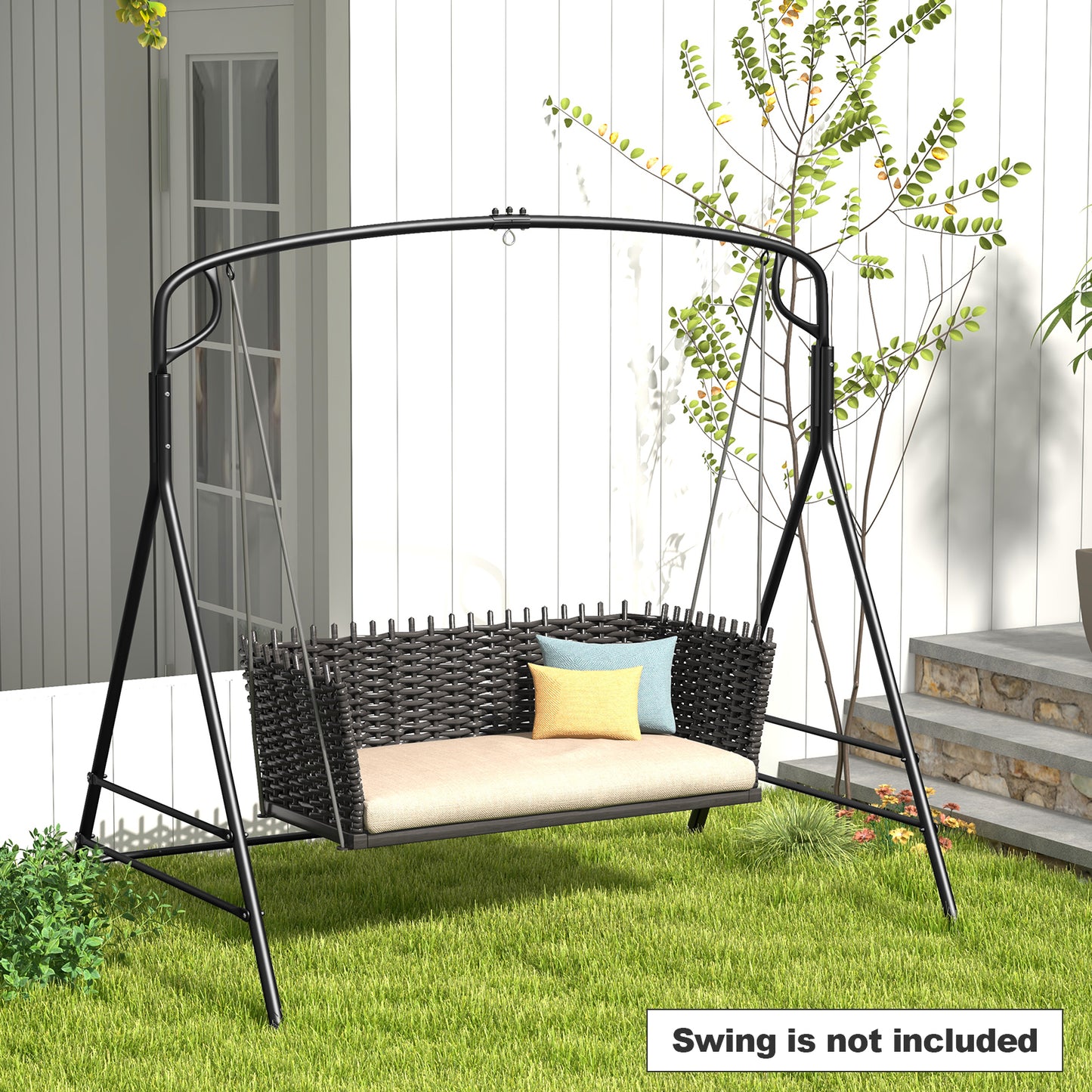 Outdoor Metal Swing Frame with Extra Side Bars-Black Kids Crystal