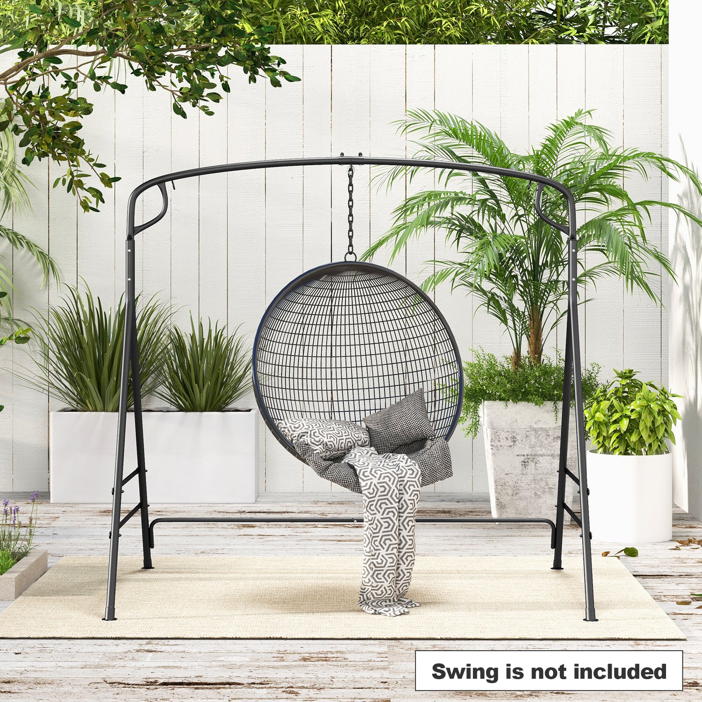 Outdoor Metal Swing Frame with Extra Side Bars-Black Kids Crystal