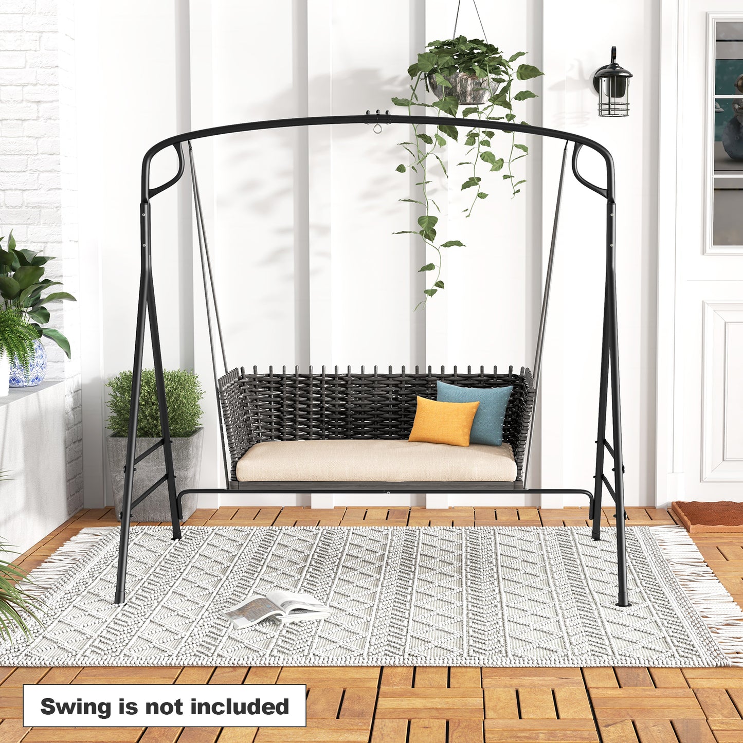 Outdoor Metal Swing Frame with Extra Side Bars-Black Kids Crystal