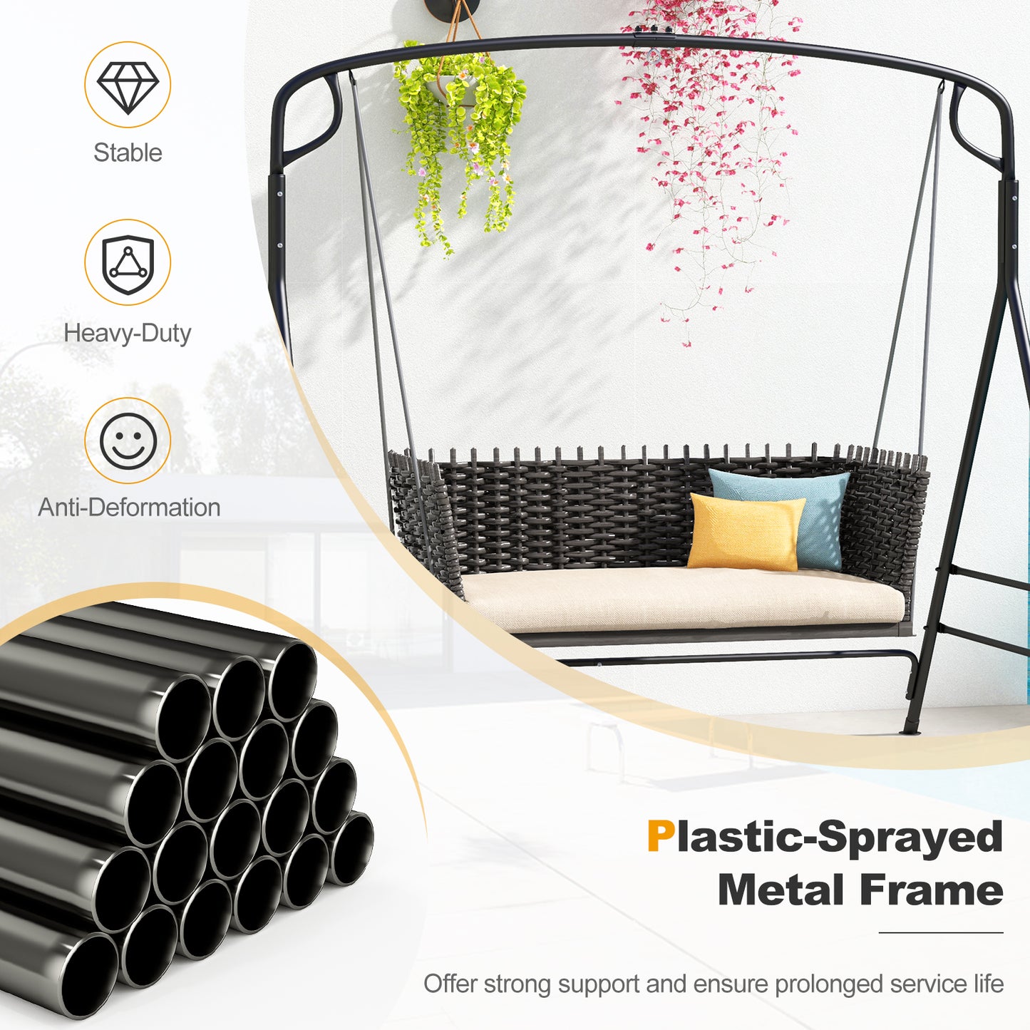 Outdoor Metal Swing Frame with Extra Side Bars-Black Kids Crystal