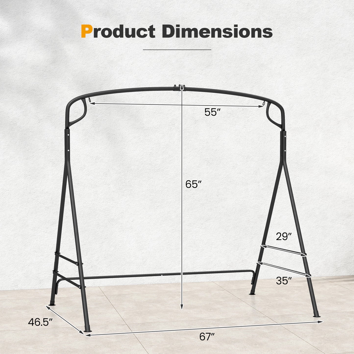 Outdoor Metal Swing Frame with Extra Side Bars-Black Kids Crystal