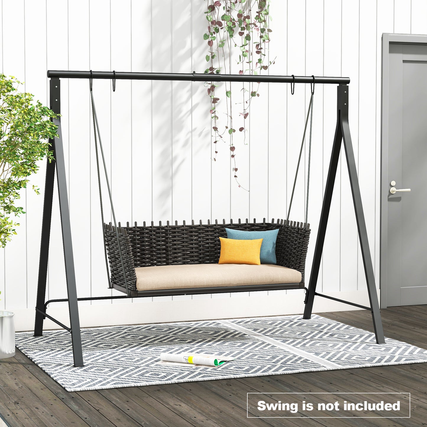 Patio Metal Swing Stand with A-Shaped Structure-Black Kids Crystal