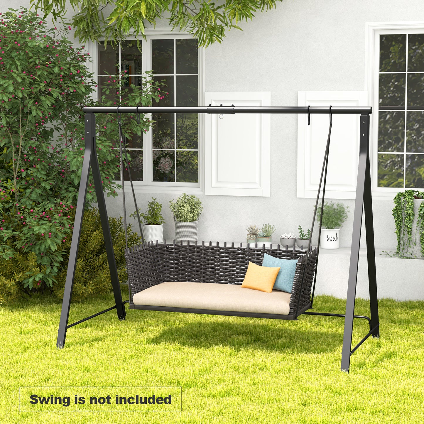 Patio Metal Swing Stand with A-Shaped Structure-Black Kids Crystal