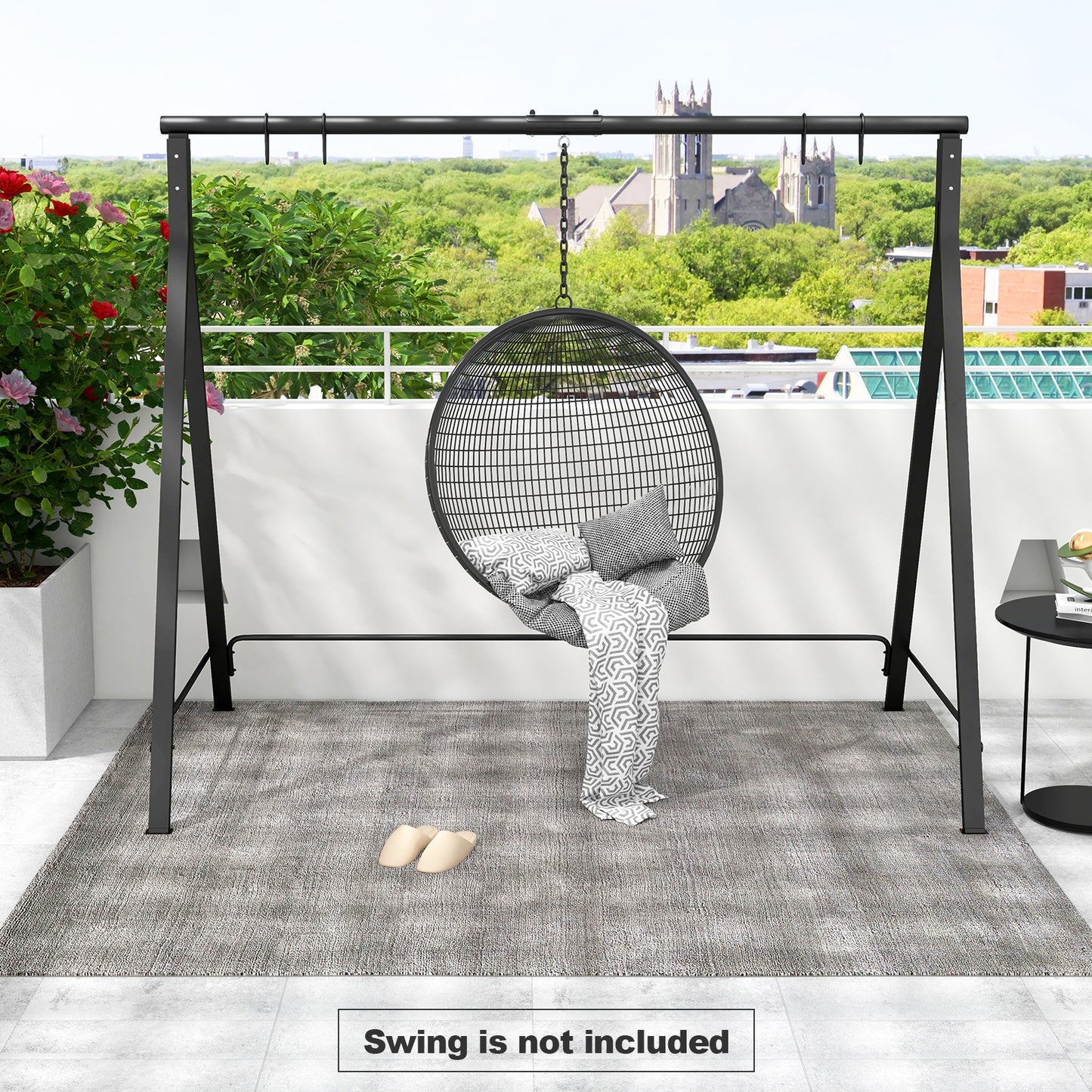 Patio Metal Swing Stand with A-Shaped Structure-Black Kids Crystal