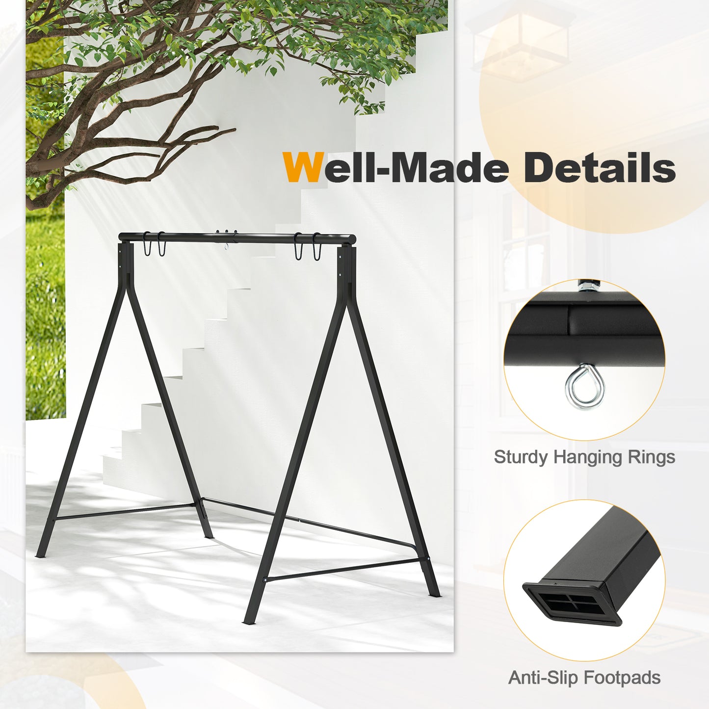 Patio Metal Swing Stand with A-Shaped Structure-Black Kids Crystal