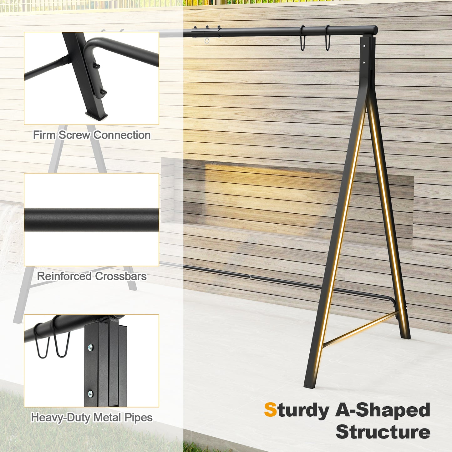 Patio Metal Swing Stand with A-Shaped Structure-Black Kids Crystal
