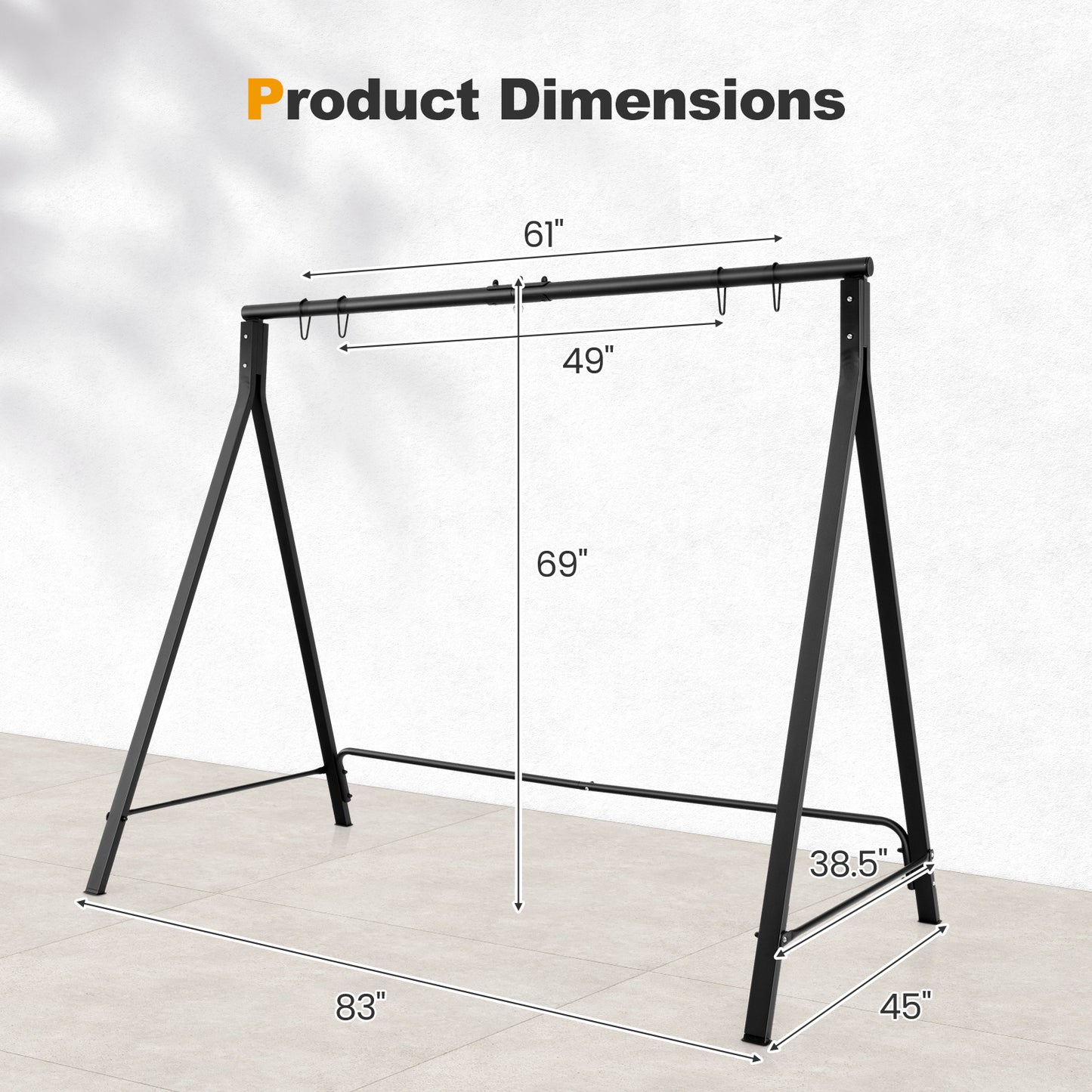 Patio Metal Swing Stand with A-Shaped Structure-Black Kids Crystal