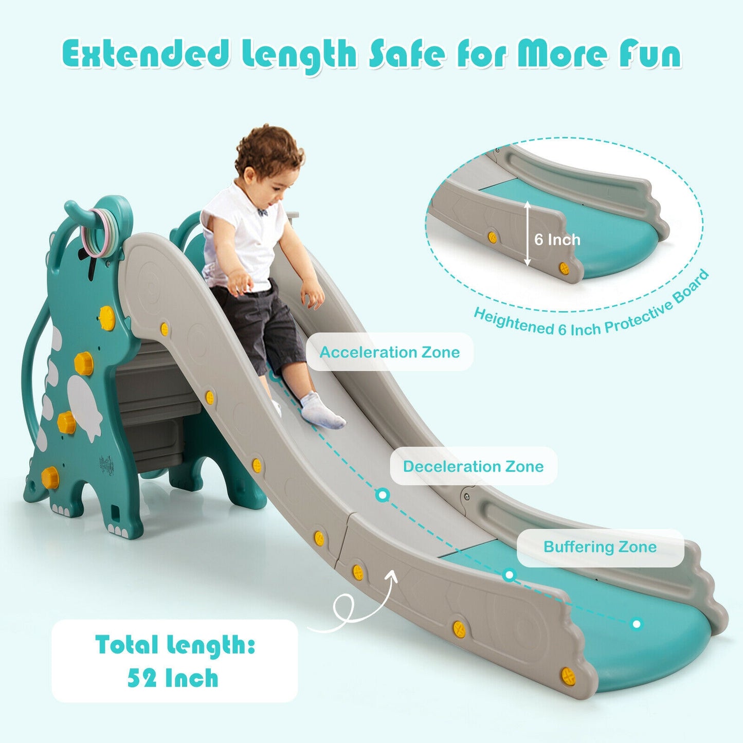 4-in-1 Kids Climber Slide Play Set with Basketball Hoop-Green Kids Crystal