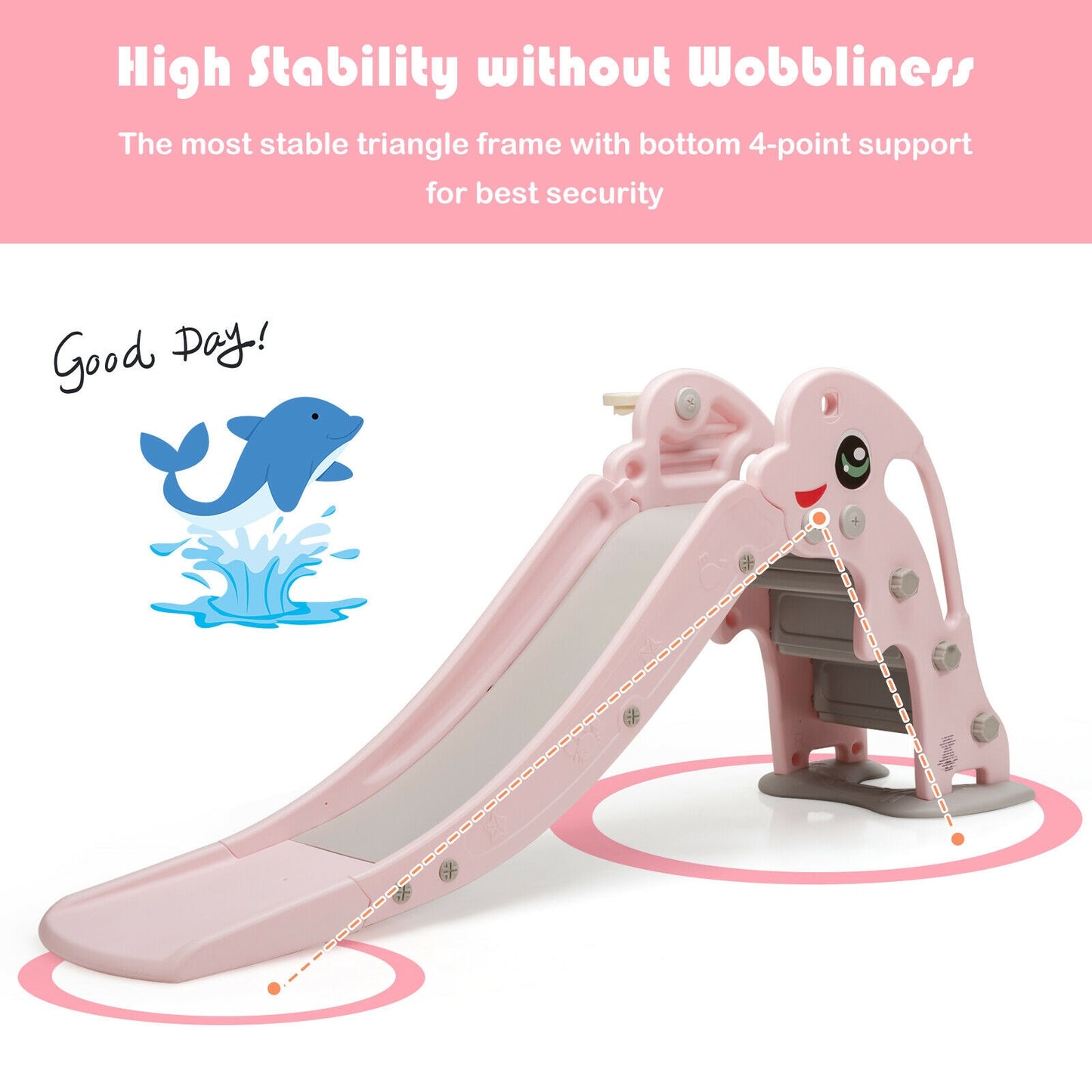 3-in-1 Kids Climber Slide Play Set with Basketball Hoop and Ball-Pink Kids Crystal