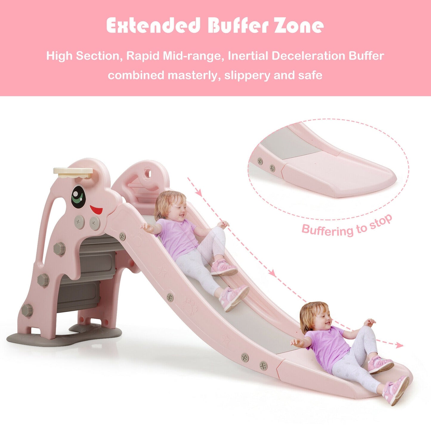 3-in-1 Kids Climber Slide Play Set with Basketball Hoop and Ball-Pink Kids Crystal