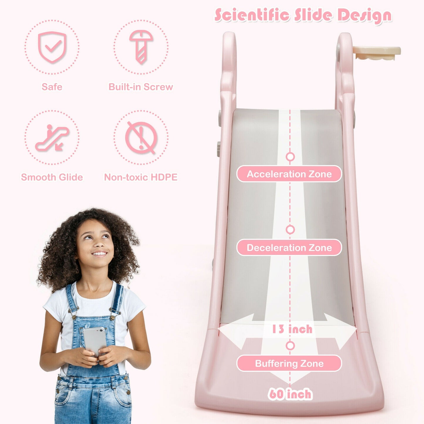 3-in-1 Kids Climber Slide Play Set with Basketball Hoop and Ball-Pink Kids Crystal