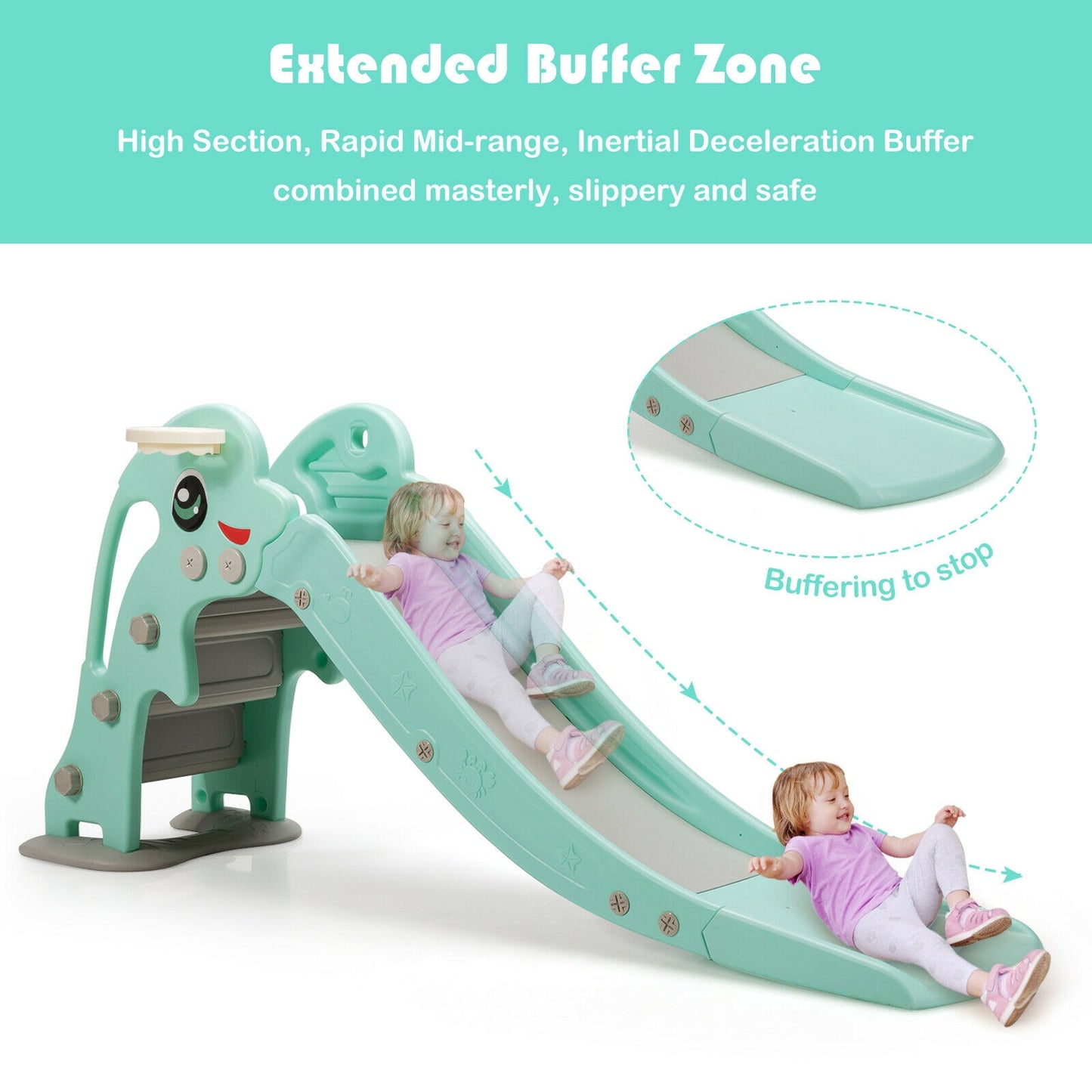 3-in-1 Kids Climber Slide Play Set with Basketball Hoop and Ball-Green Kids Crystal