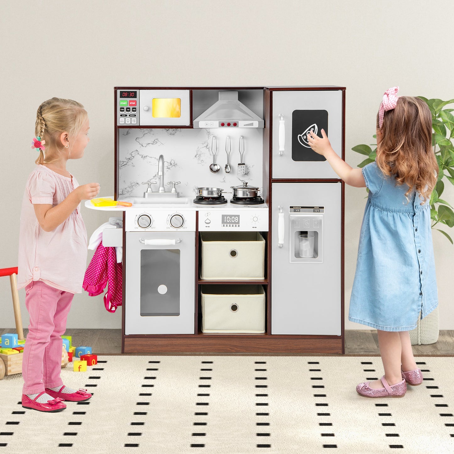 Kids Modern Toy Kitchen Playset with Attractive Lights and Sounds-Coffee Kids Crystal