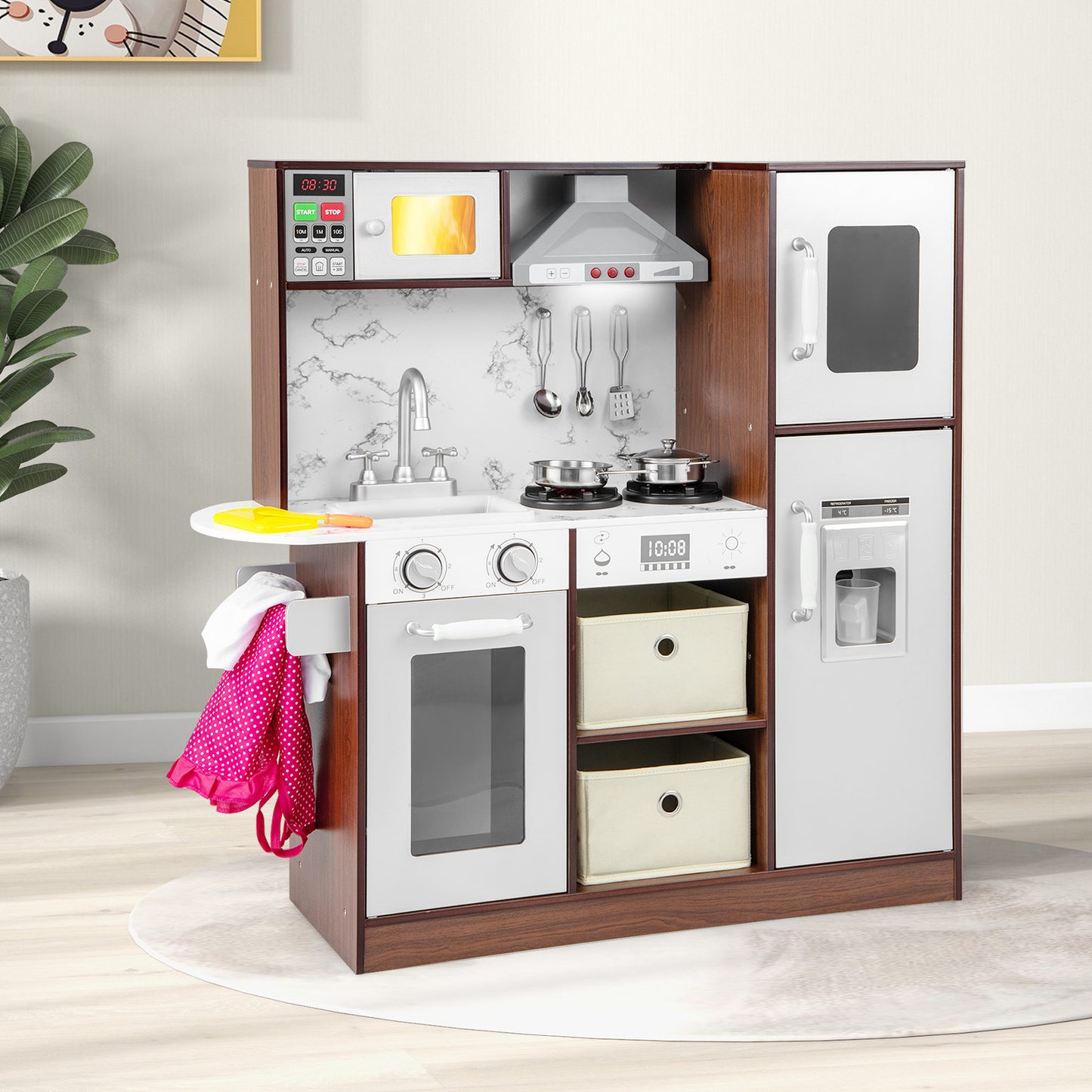 Kids Modern Toy Kitchen Playset with Attractive Lights and Sounds-Coffee Kids Crystal