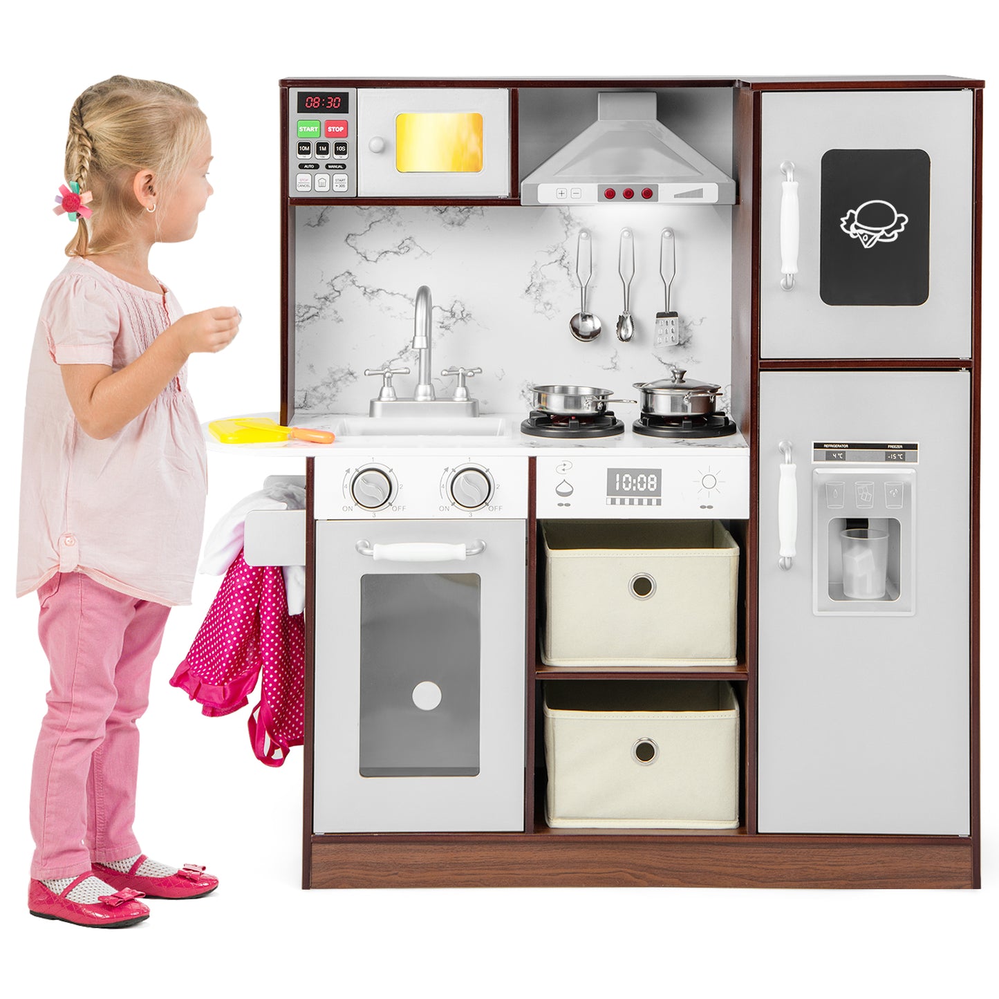 Kids Modern Toy Kitchen Playset with Attractive Lights and Sounds-Coffee Kids Crystal