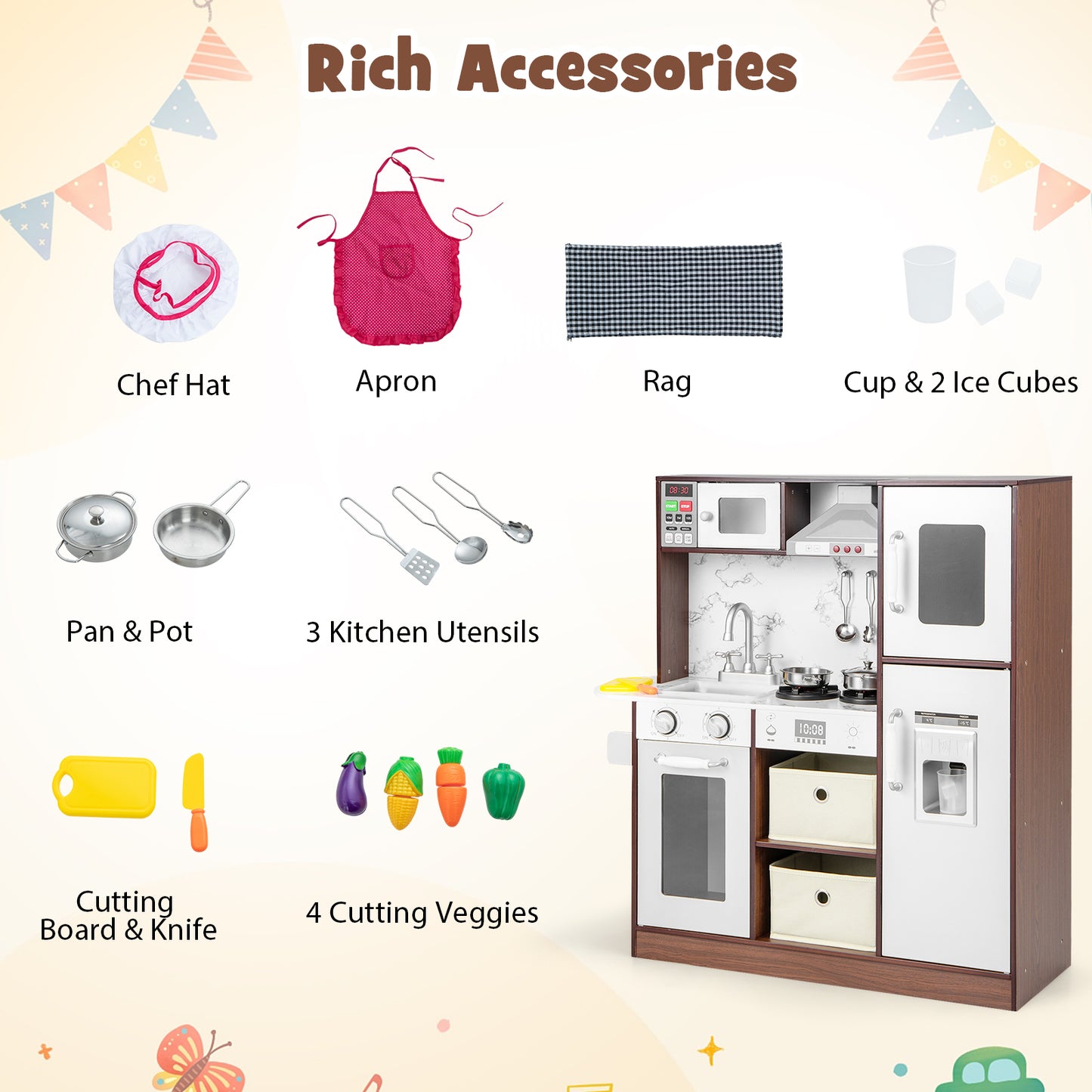 Kids Modern Toy Kitchen Playset with Attractive Lights and Sounds-Coffee Kids Crystal