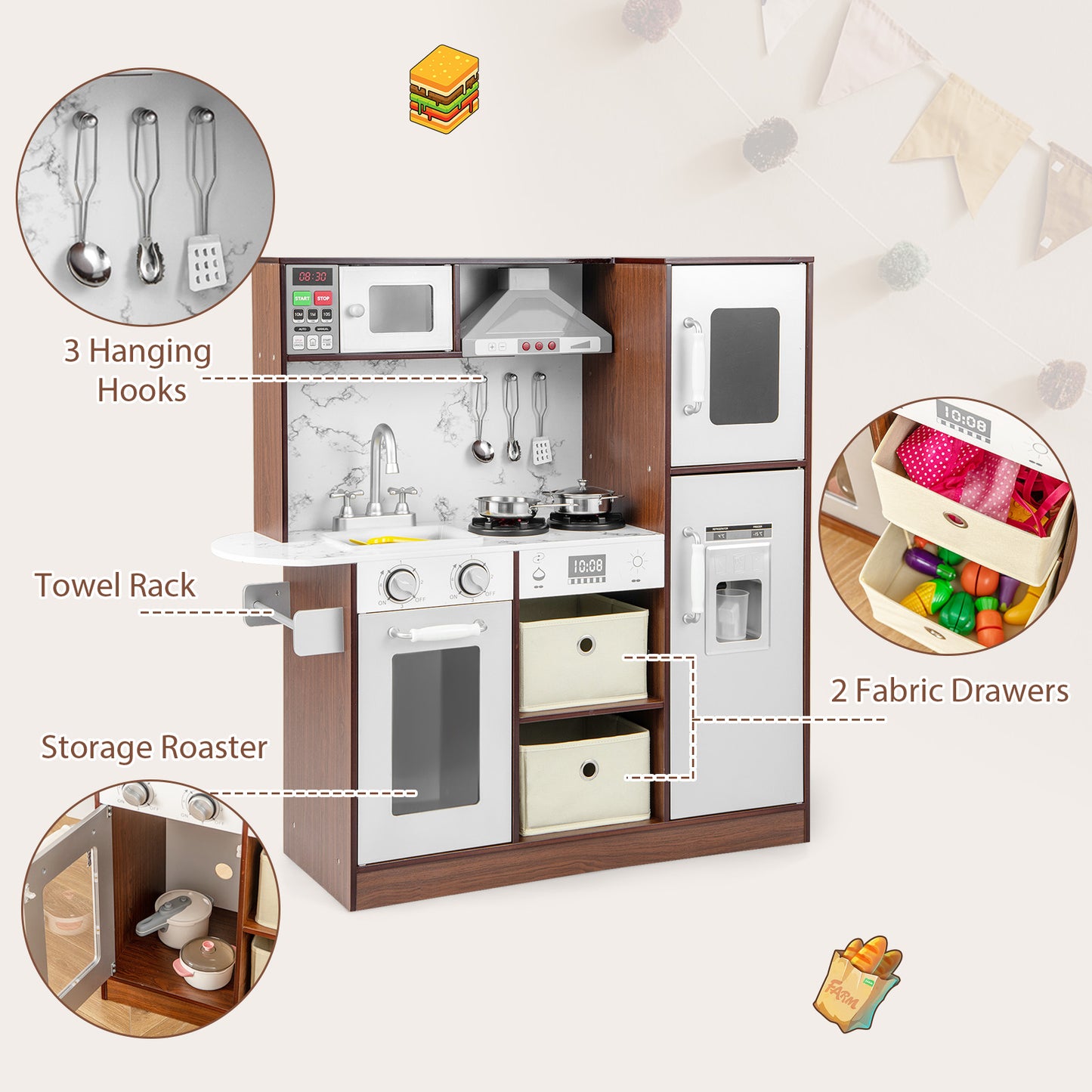 Kids Modern Toy Kitchen Playset with Attractive Lights and Sounds-Coffee Kids Crystal