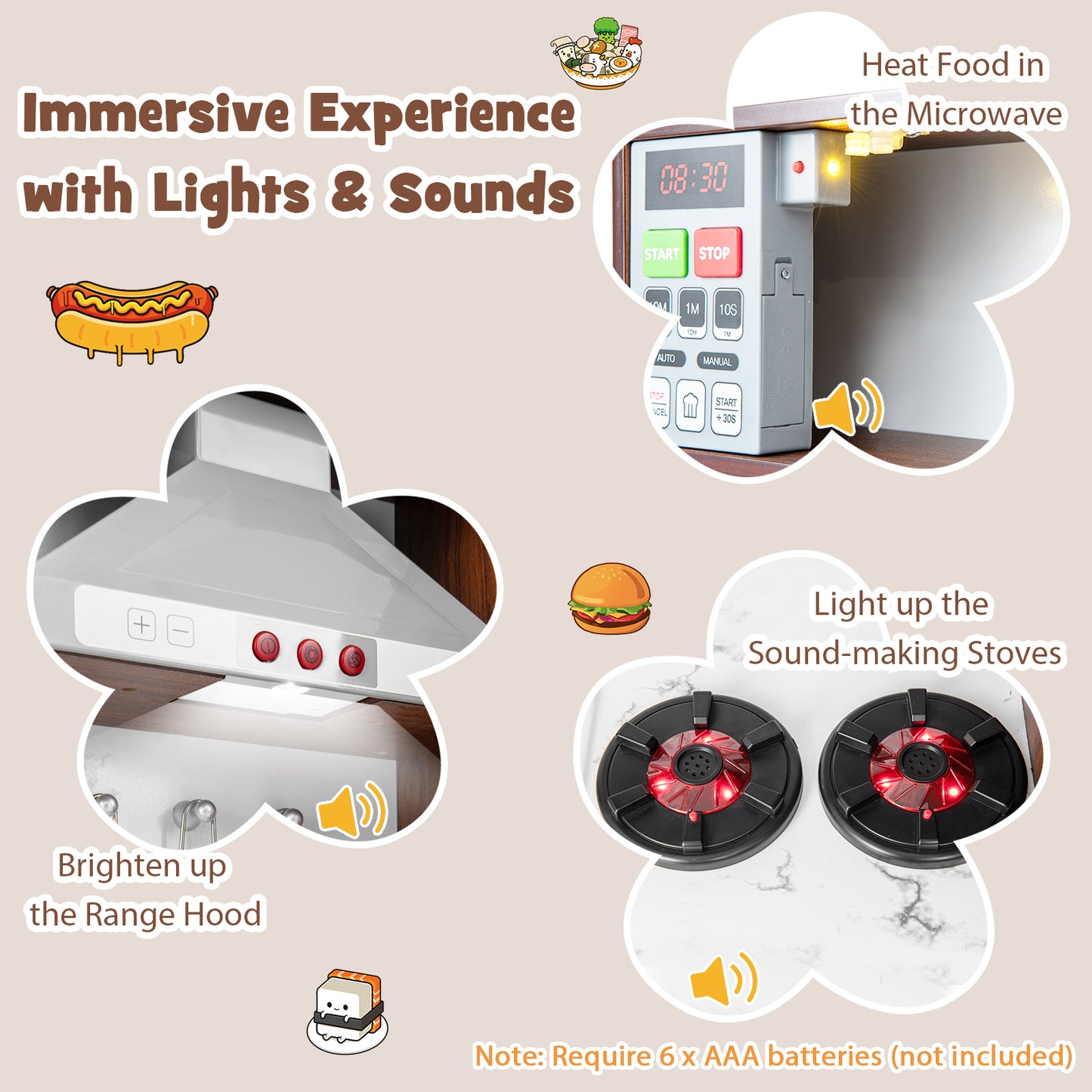 Kids Modern Toy Kitchen Playset with Attractive Lights and Sounds-Coffee Kids Crystal