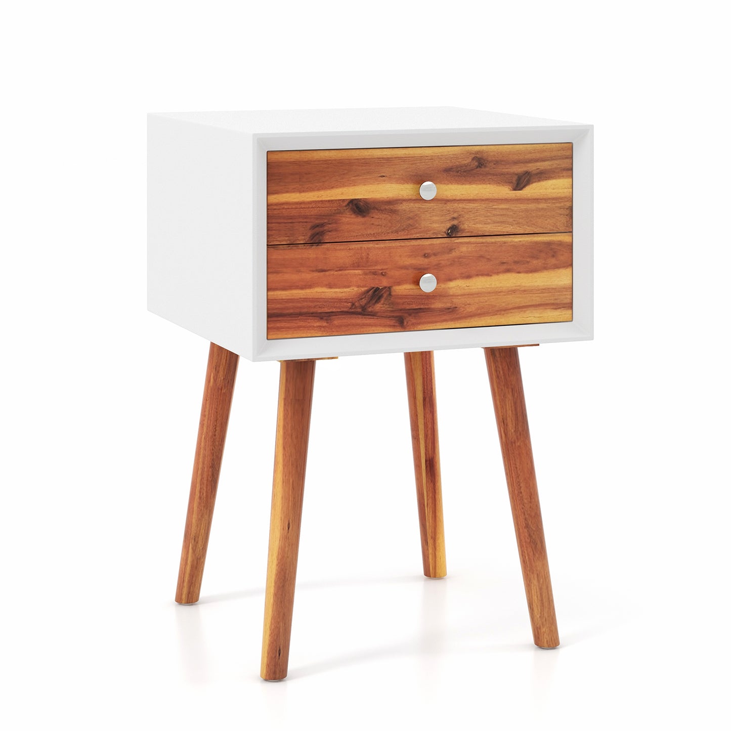 Wooden Nightstand Mid-Century End Side Table with 2 Storage Drawers-Brown Kids Crystal