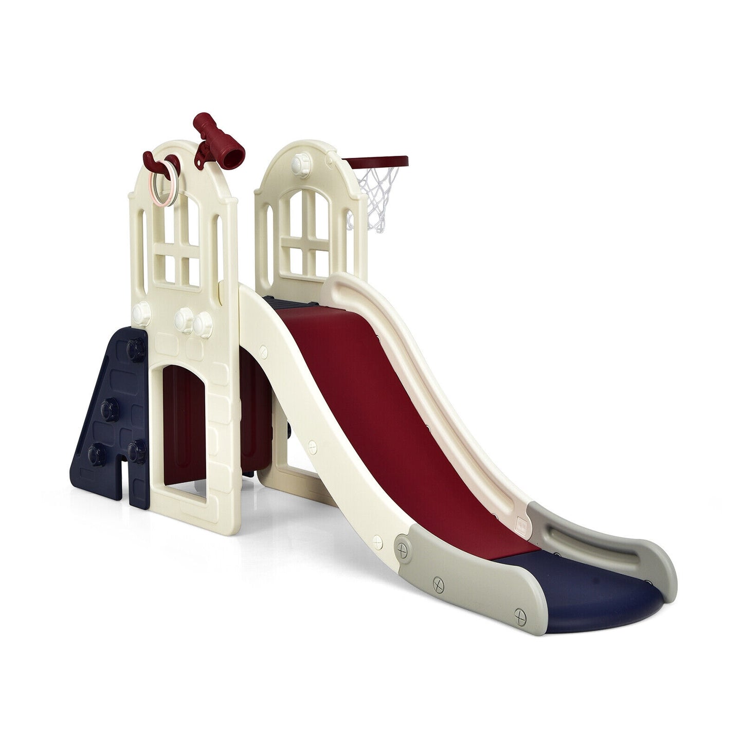 6-In-1 Large Slide for Kids Toddler Climber Slide Playset with Basketball Hoop-Blue Kids Crystal