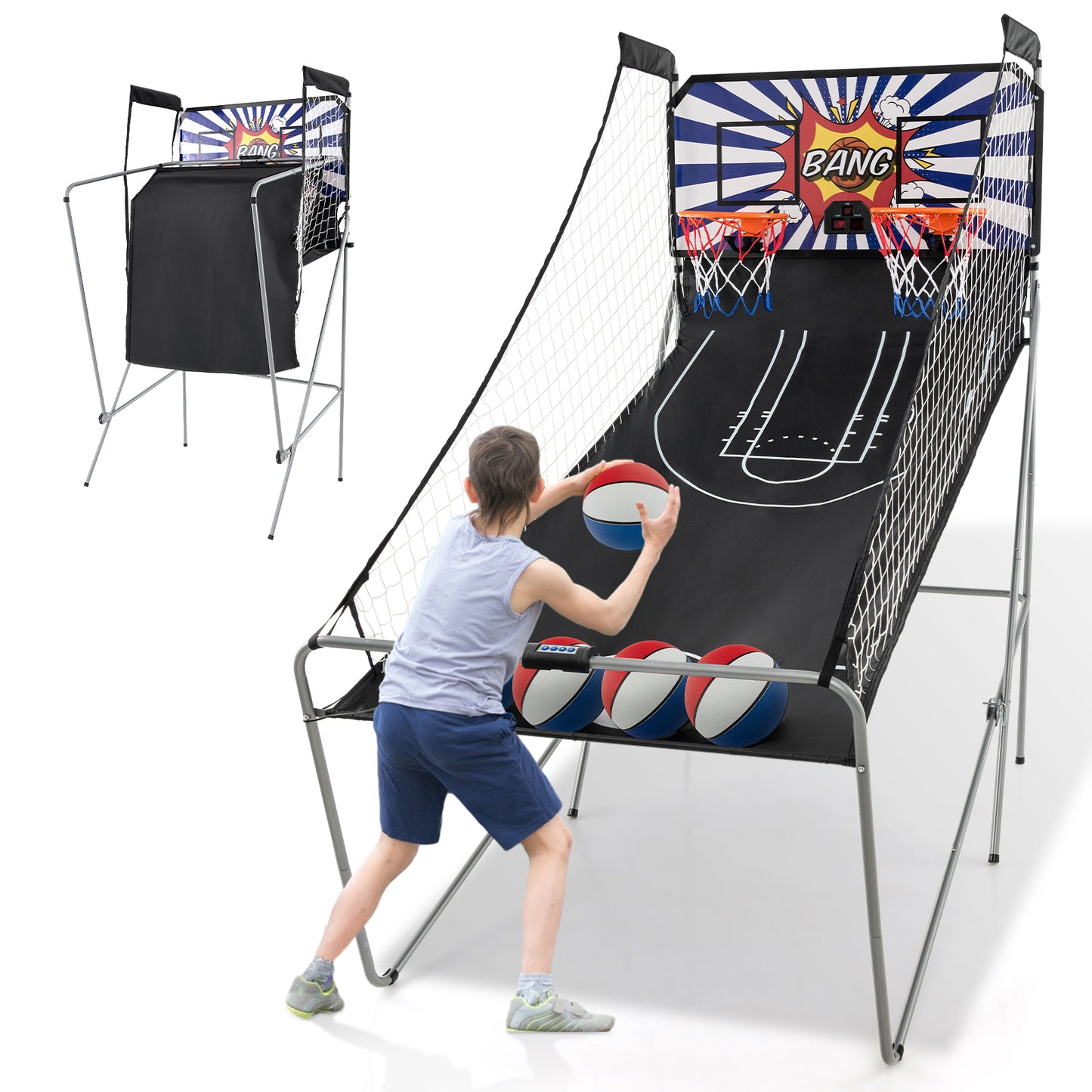 Dual Shot Basketball Arcade Game with 8 Game Modes and 4 Balls-White Kids Crystal