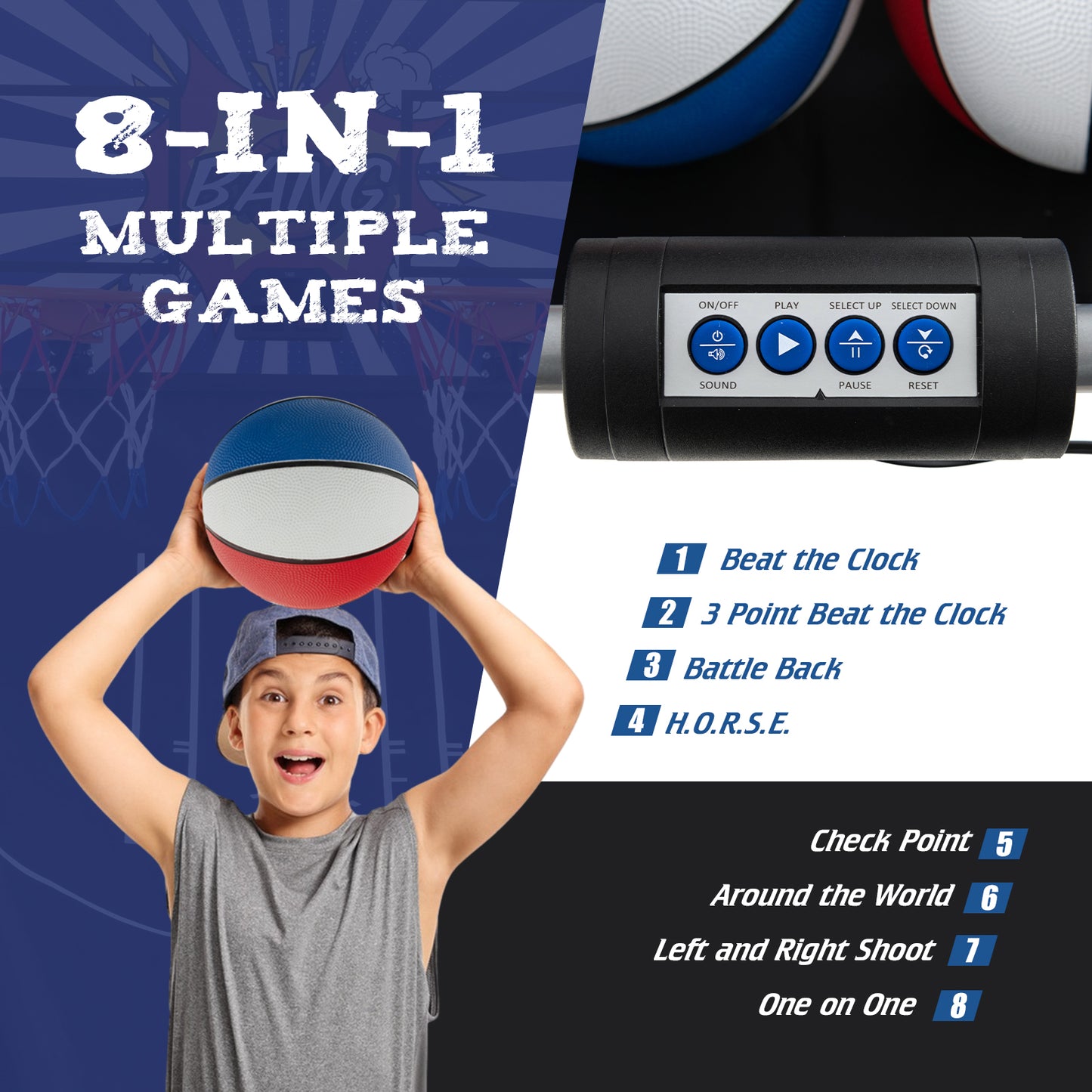 Dual Shot Basketball Arcade Game with 8 Game Modes and 4 Balls-White Kids Crystal