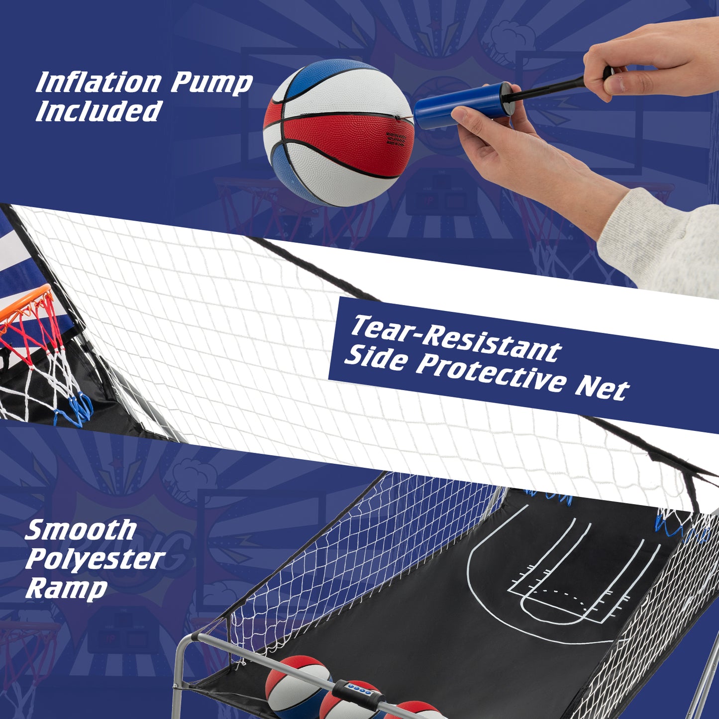 Dual Shot Basketball Arcade Game with 8 Game Modes and 4 Balls-White Kids Crystal