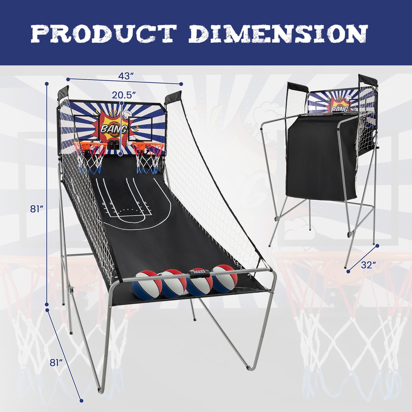 Dual Shot Basketball Arcade Game with 8 Game Modes and 4 Balls-White Kids Crystal