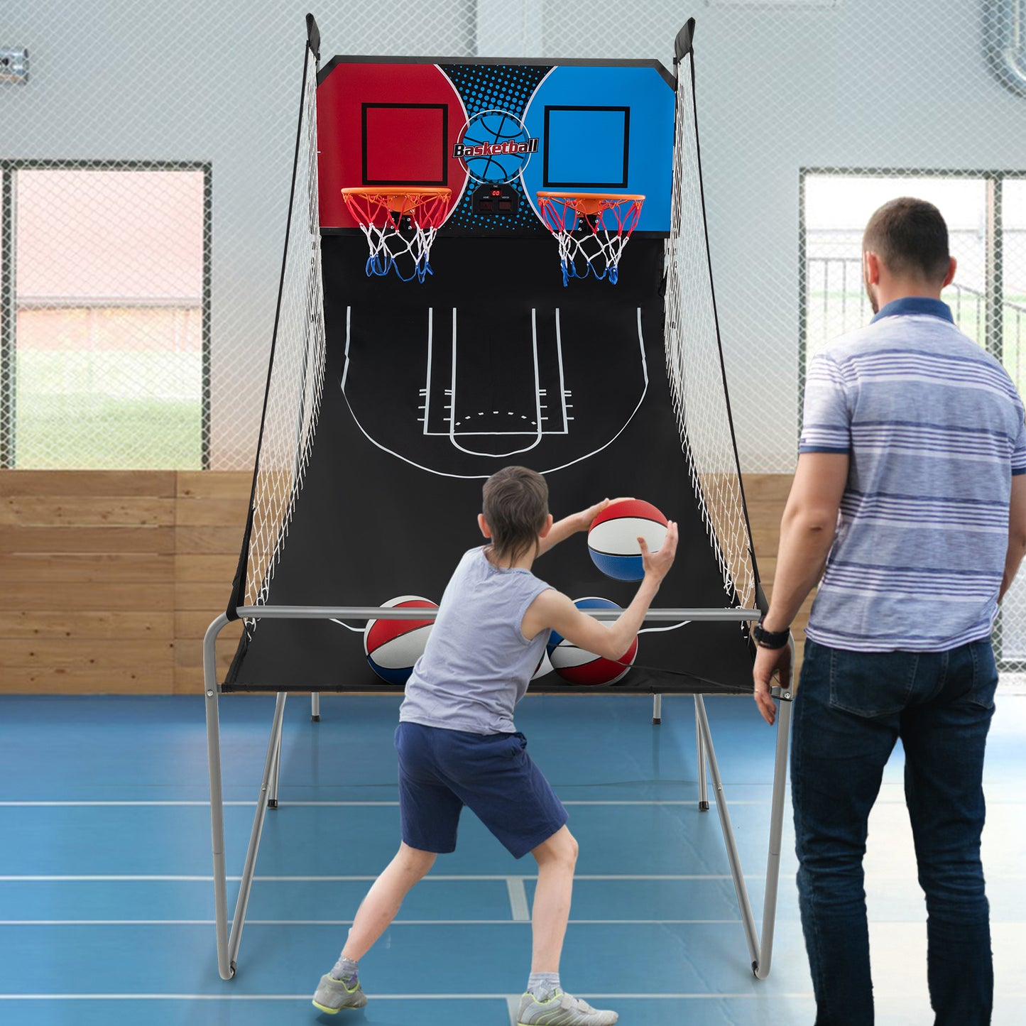 Dual Shot Basketball Arcade Game with 8 Game Modes and 4 Balls-Red Kids Crystal